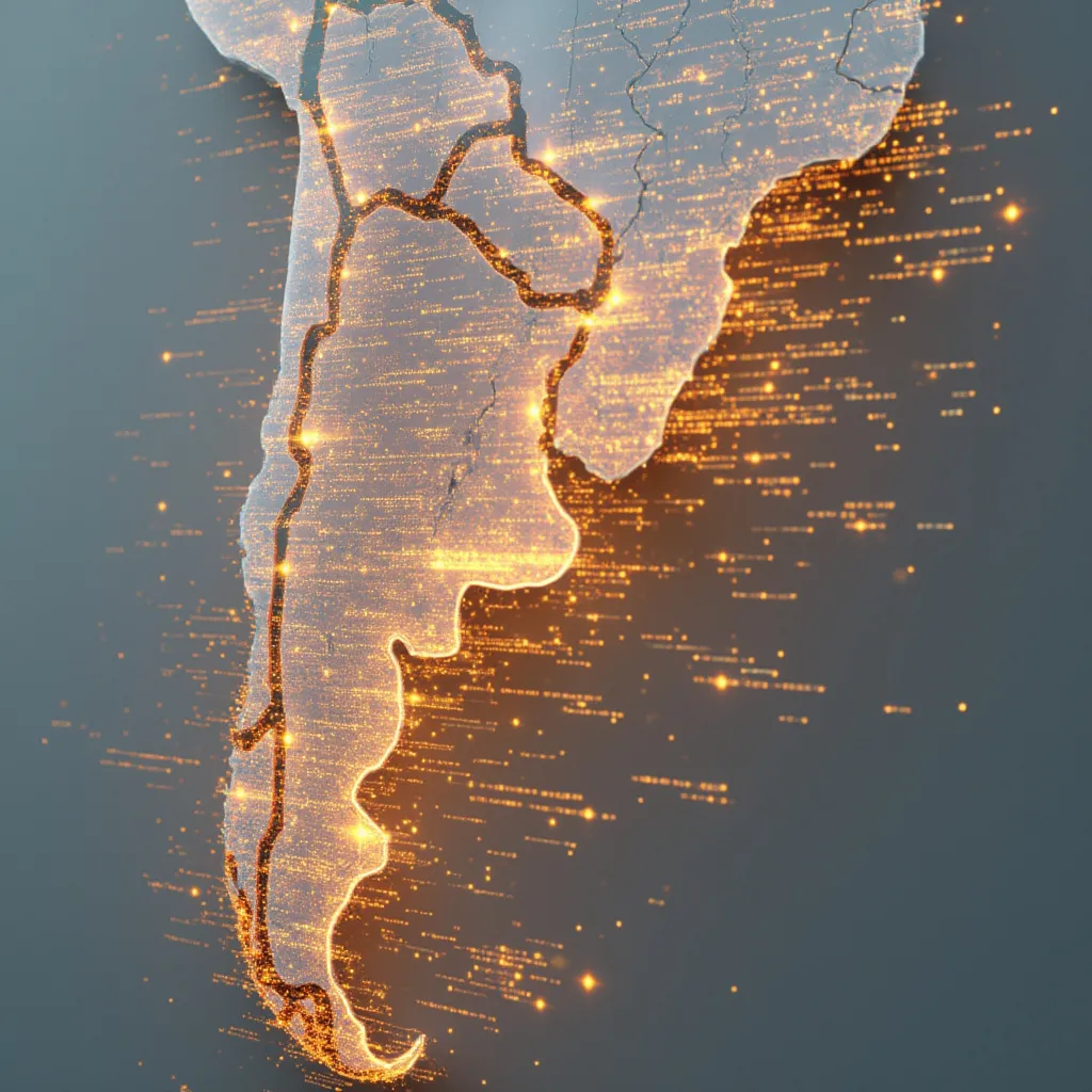 Infografía 3D abstracta de crecimiento financiero y redes de datos conectadas a Argentina