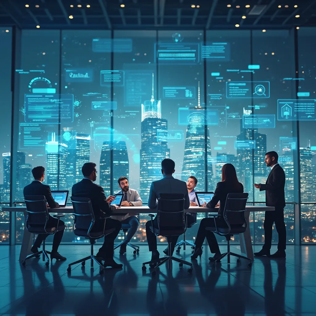 Hito histórico de la empresa o equipo trabajando en oficina moderna con vista a Buenos Aires